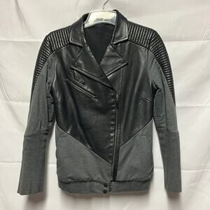 Francis Leon Leather Cotton Black/Gray Women's Moto Jacket Size Small  Full Zip
